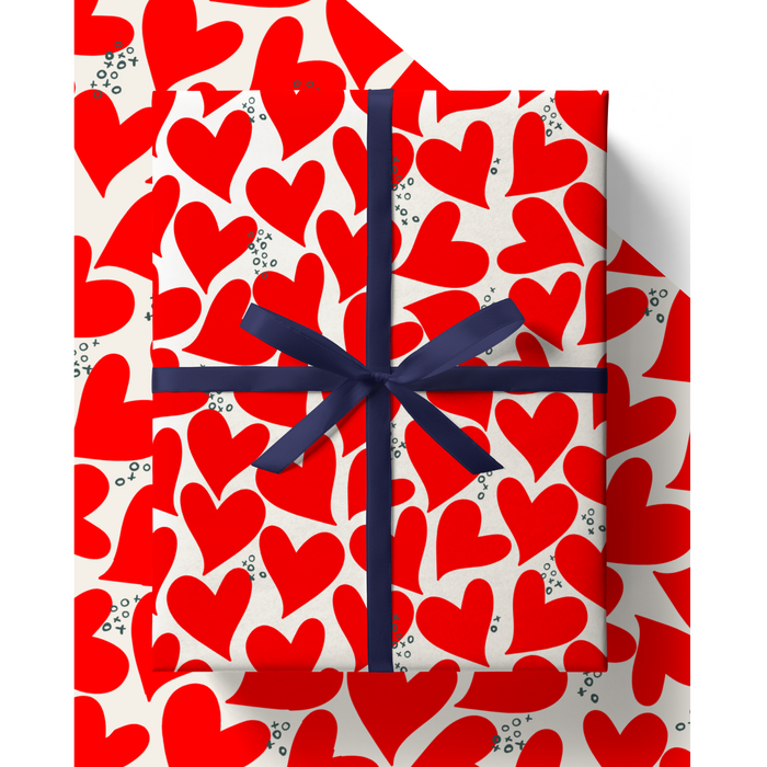 Red Hearts Valentines Eco Friendly Wrapping Paper Sheet