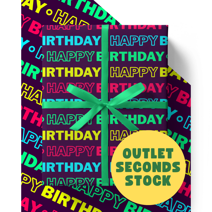 OUTLET SECONDS: Neon Happy Birthday Wrapping Paper Sheet