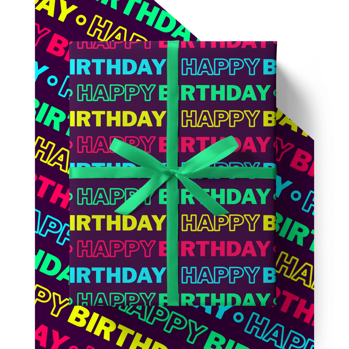Neon Happy Birthday Eco Friendly Wrapping Paper Sheet