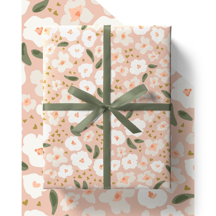 Pink Floral Eco Friendly Wrapping Paper Sheet