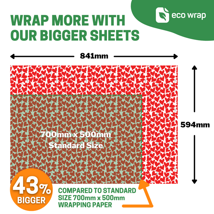 Red Hearts Valentines Eco Friendly Wrapping Paper Sheet