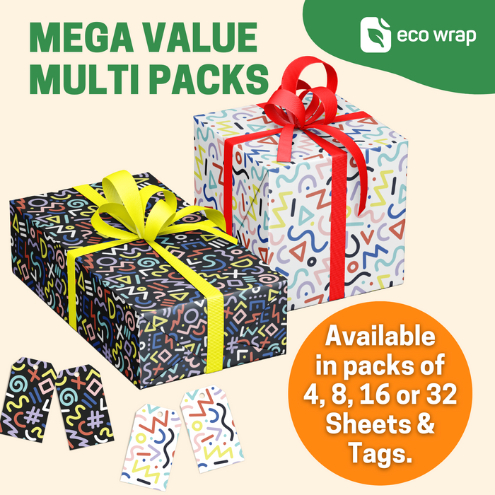Doodle Wrapping Paper Sheets - Mixed Mulipack of 2 Different Designs