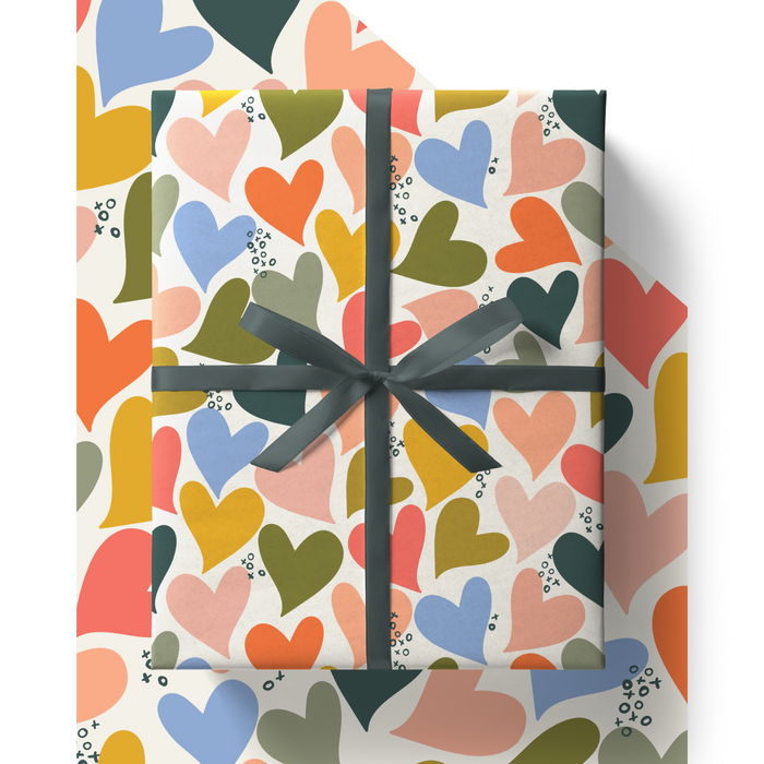 Colourful Hearts Eco Friendly Wrapping Paper Sheet