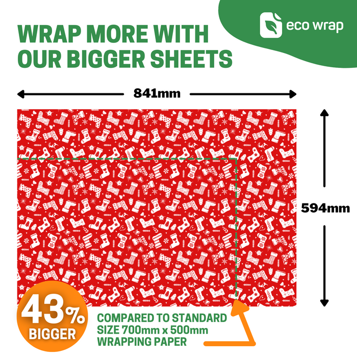 Christmas Eco Friendly Wrapping Paper Sheet - Red Stockings Design